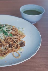 Close-up of food in plate on table