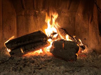 Bonfire on log at night