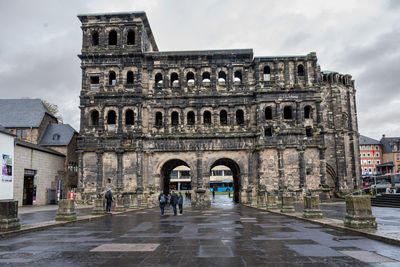 View of historical building in rain