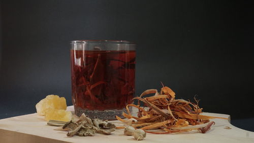 Close-up of drink in glass on table