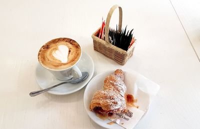 High angle view of breakfast on table