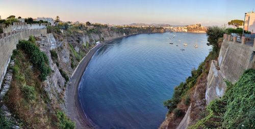 High angle view of city at seaside