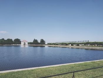 Scenic view of lake against clear sky