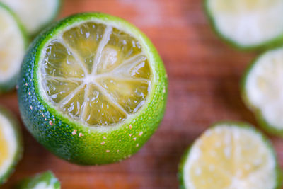 Close-up of lemon slices on table