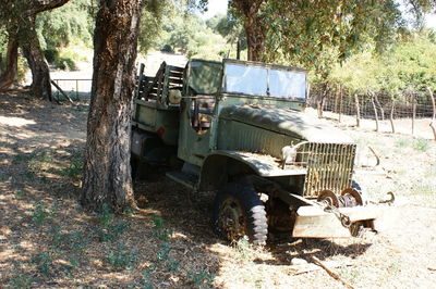 Abandoned truck on field