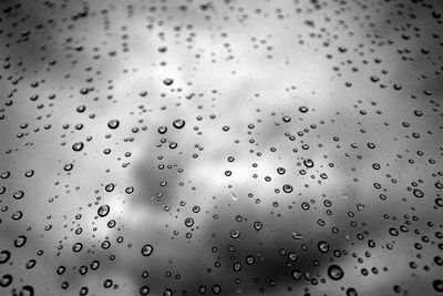 Full frame shot of raindrops on glass window