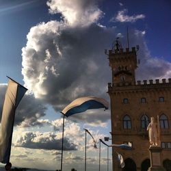 Low angle view of building against cloudy sky