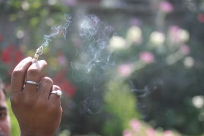 Cropped image of hand holding cigarette