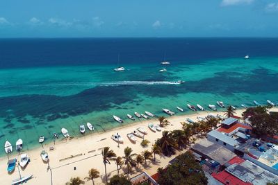 Drone view of beach with clear water in los roques, caribbean sea, venezuela