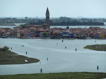 High angle view of buildings in city