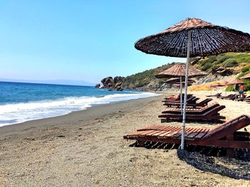 Scenic view of beach against clear sky