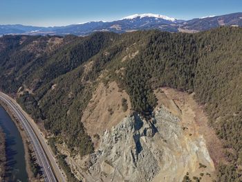 High angle view of mountain range against sky