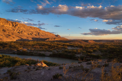 Scenic view of landscape against sky during sunset in big bend national park - texas