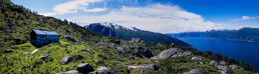 Panoramic view of landscape and mountains against sky