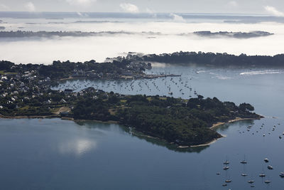 High angle view of lake against sky