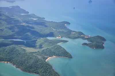 High angle view of land and sea