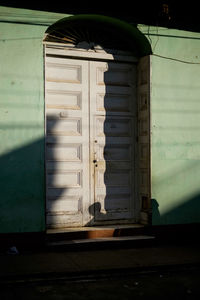 Closed door of building