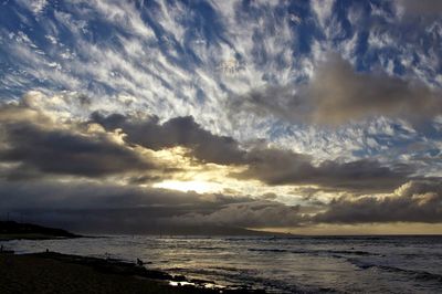 Scenic view of sea against dramatic sky