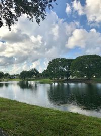 Scenic view of lake against sky