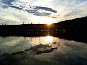 Scenic view of lake against sky during sunset