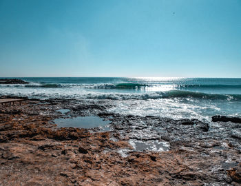 Scenic view of sea against clear sky