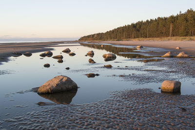 Scenic view of beach against sky during sunset