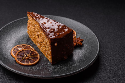 Close-up of cake in plate on table