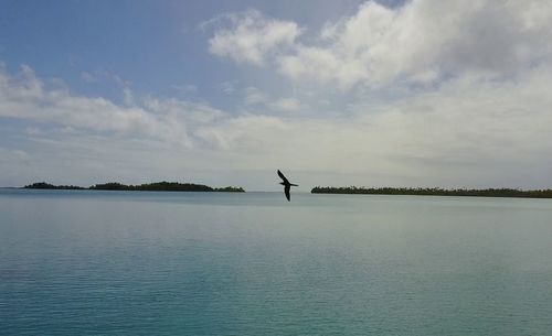 Silhouette person in sea against sky