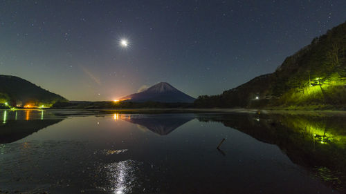 Scenic view of lake against sky at night