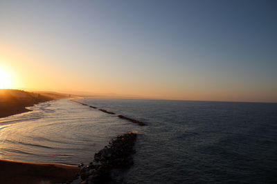 Scenic view of sea against clear sky during sunset