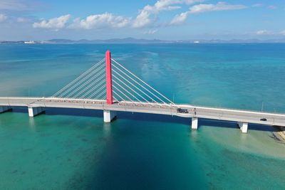 View of suspension bridge over sea