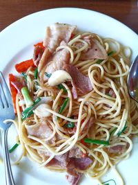 High angle view of meal served in bowl
