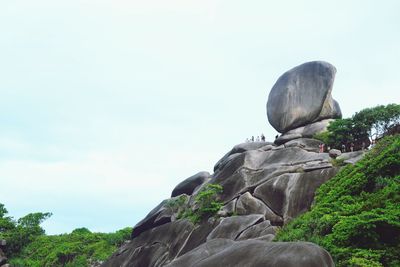 Low angle view of rock formation against sky