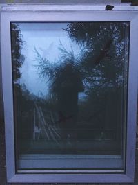 Rear view of man seen through window