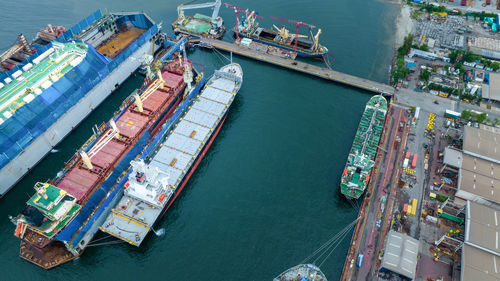 High angle view of buildings in city