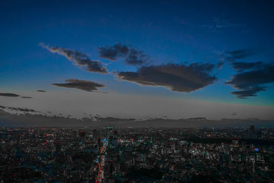 High angle view of cityscape against sky during sunset