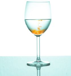 Close-up of wine in glass against white background