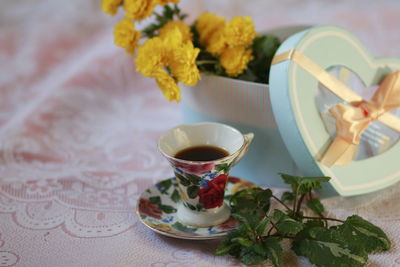 Close-up of tea served on table