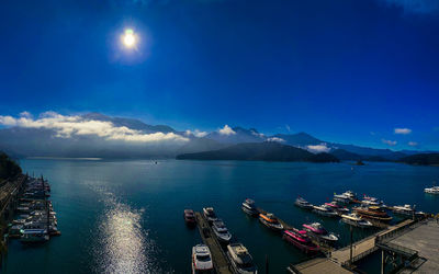 Panoramic view of sea against blue sky