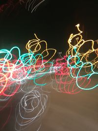 Close-up of light trails against sky at night