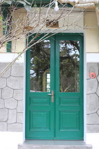 Closed door of building