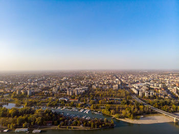 High angle view of buildings in city