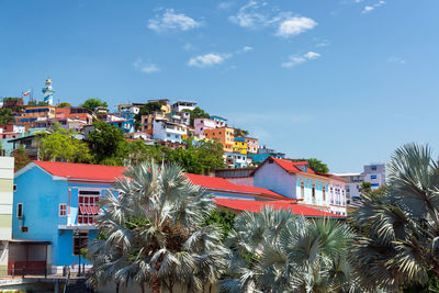 Low angle view of houses against sky