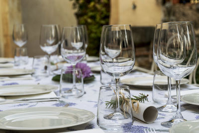 Wine glasses on table