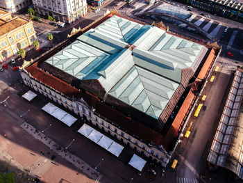 High angle view of road amidst buildings in city