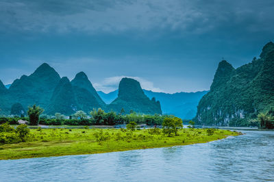 Scenic view of landscape against dramatic sky