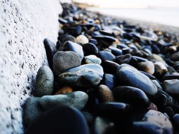 Close-up of stones on beach