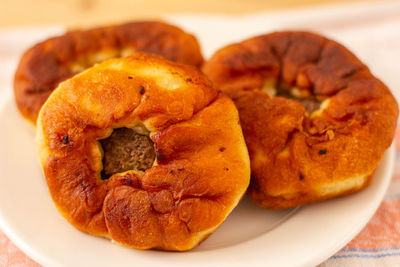 High angle view of bread in plate on table