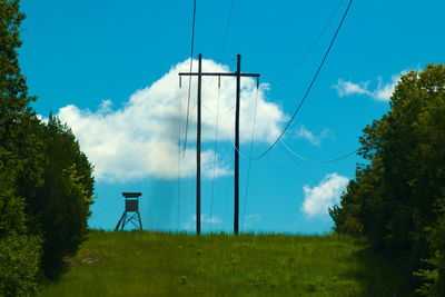 Low angle view of trees against blue sky