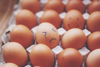 Close-up of eggs in row